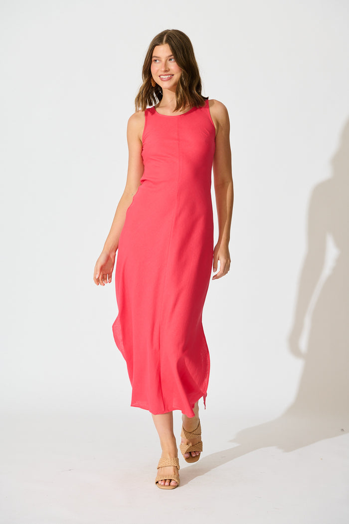 Mylah Maxi Dress in Pink Linen Blend full length