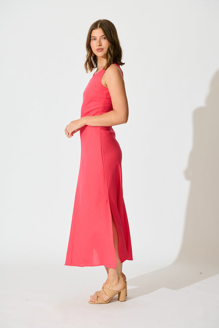 Mylah Maxi Dress in Pink Linen Blend side
