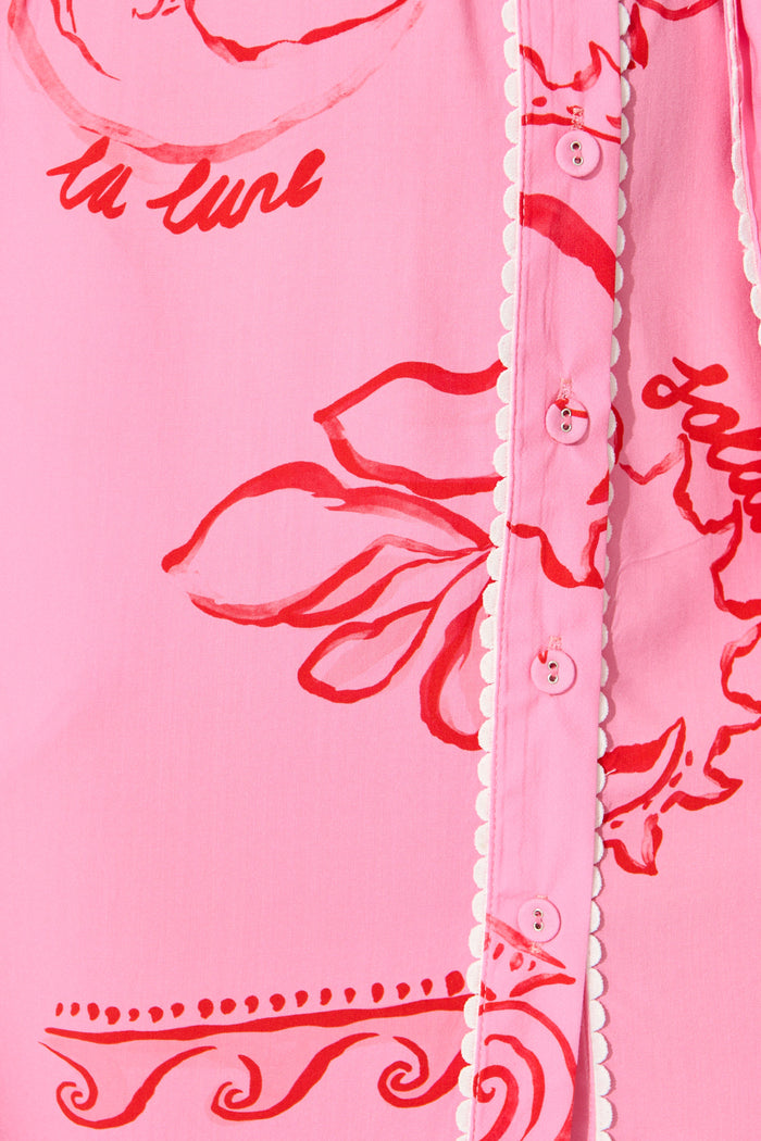 Nerisa Shirt Dress in Pink with Red Print fabric