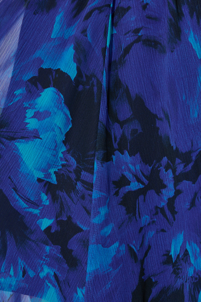 Kiss Me Halter Neck Maxi Dress in Blue Watercolour Print fabric