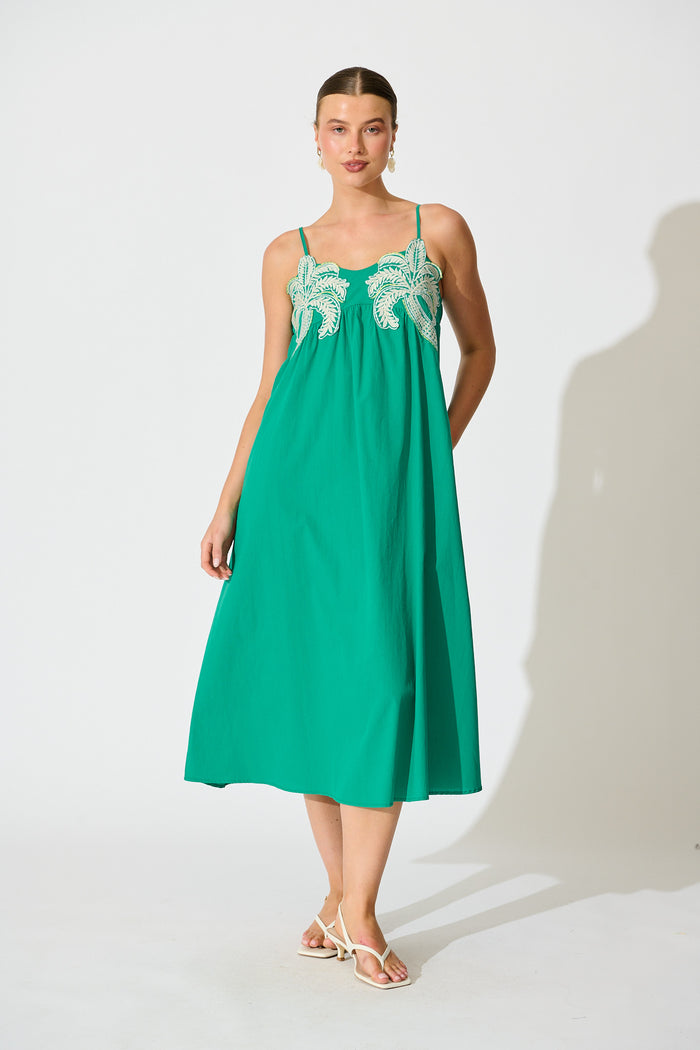 Palmera Midi Sundress in Teal Cotton full length