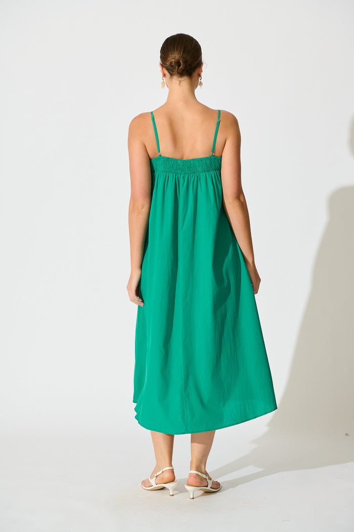 Palmera Midi Sundress in Teal Cotton back
