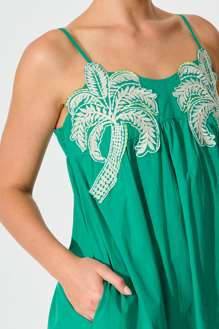 Palmera Midi Sundress in Teal Cotton detail