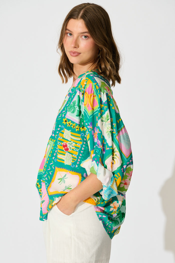 Tile Tropicana Top in Green with Multi Tile Print side