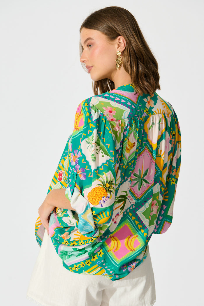 Tile Tropicana Top in Green with Multi Tile Print back