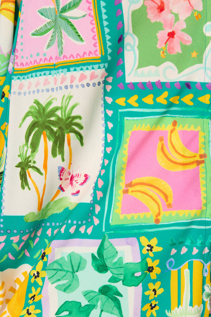 Tile Tropicana Top in Green with Multi Tile Print fabric