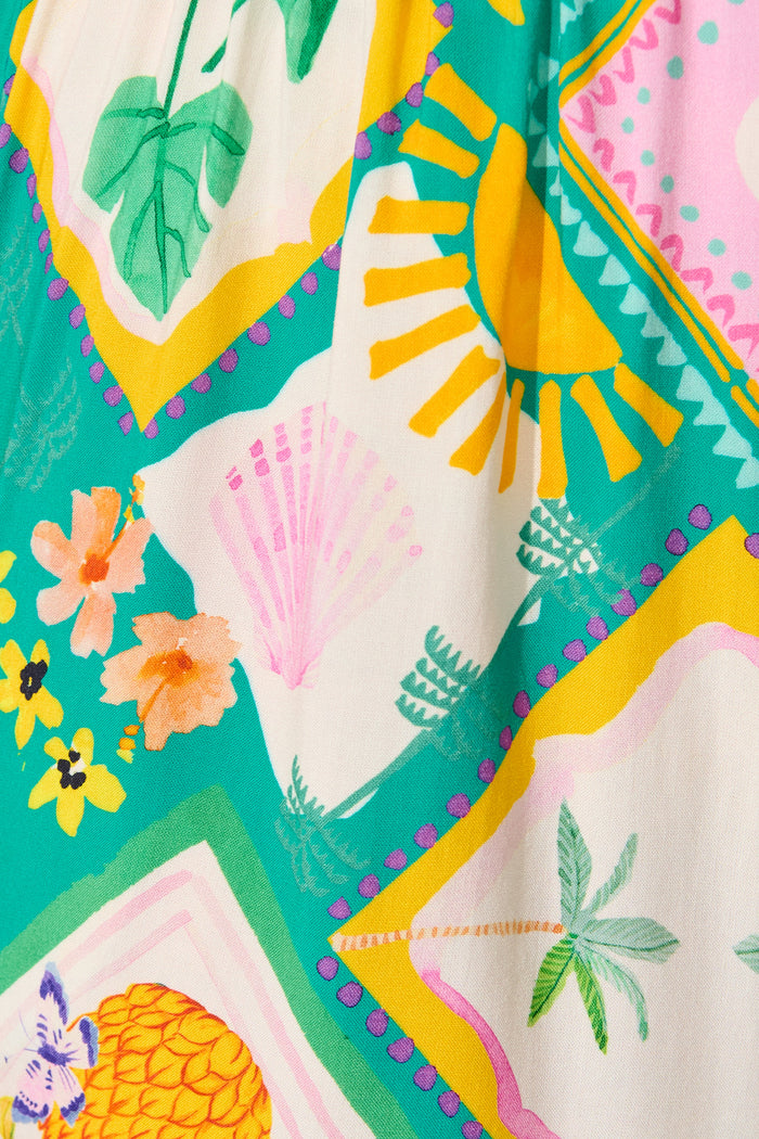 Rosewater Short in Green with Multi Tile Print fabric