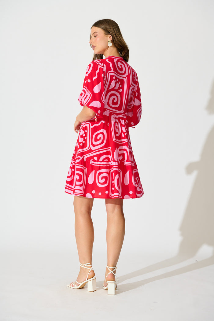 Falicia Smock Dress in Red Geometric Print side