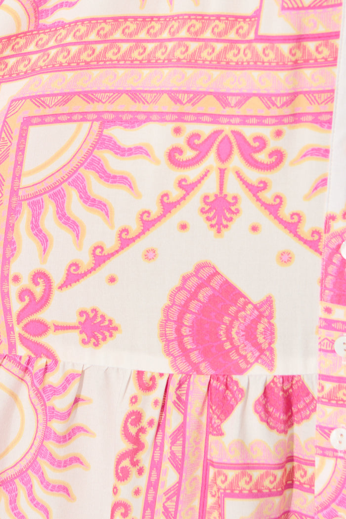 Falicia Smock Dress in White with Multi Pink Print fabric