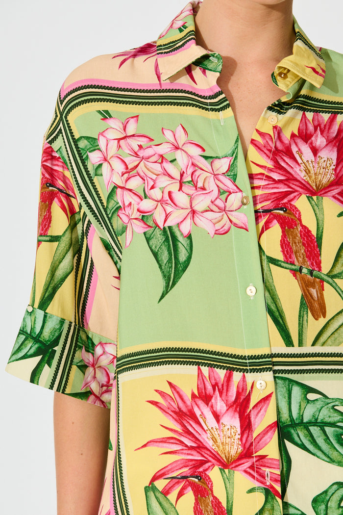 Sunriser Shirt in Yellow Multi Tile Print detail