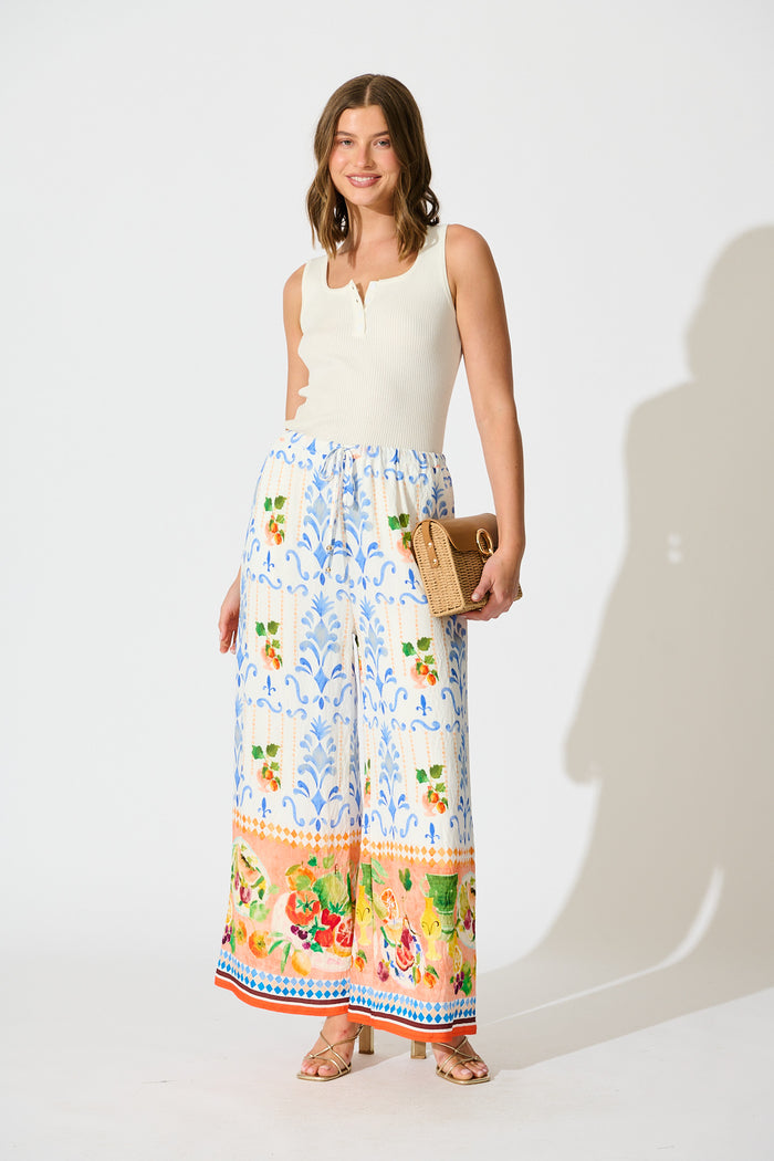 Romeo Pant in Multi Fruit Border Print full length