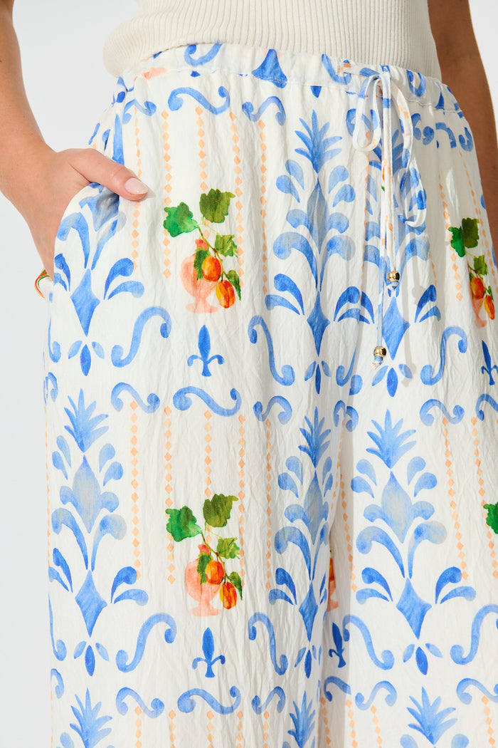 Romeo Pant in Multi Fruit Border Print detail