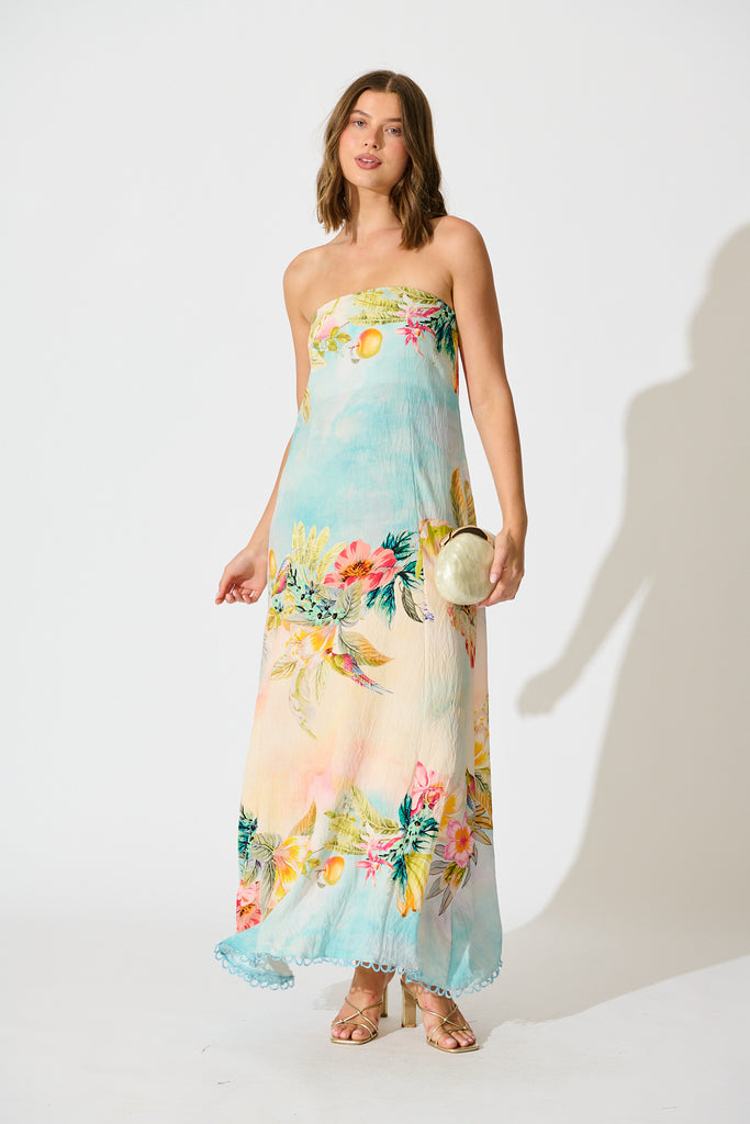 Summer Sky Maxi Dress in Multi Tropical Floral Print full length