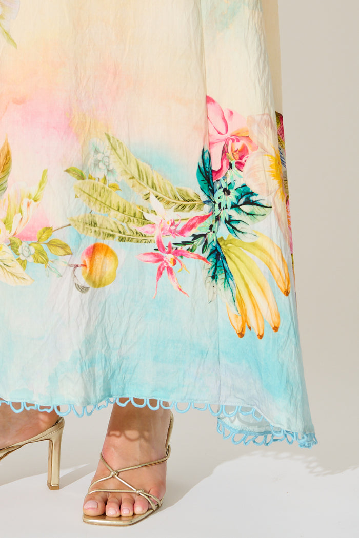 Summer Sky Maxi Dress in Multi Tropical Floral Print detail