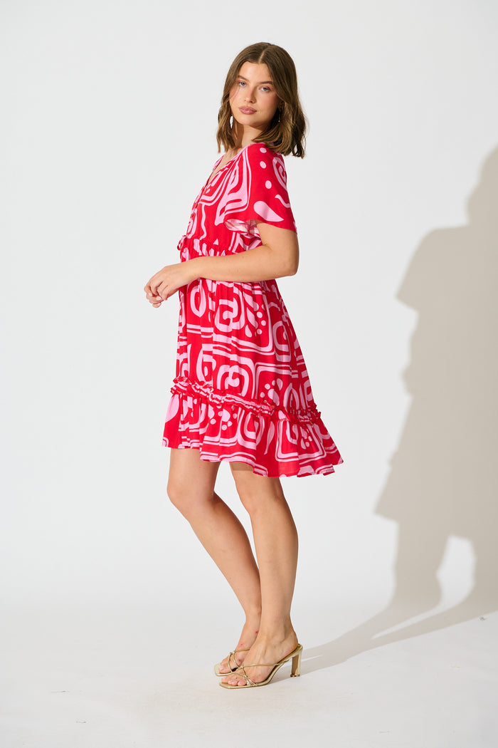 Tiley Dress in Red Geometric Print side
