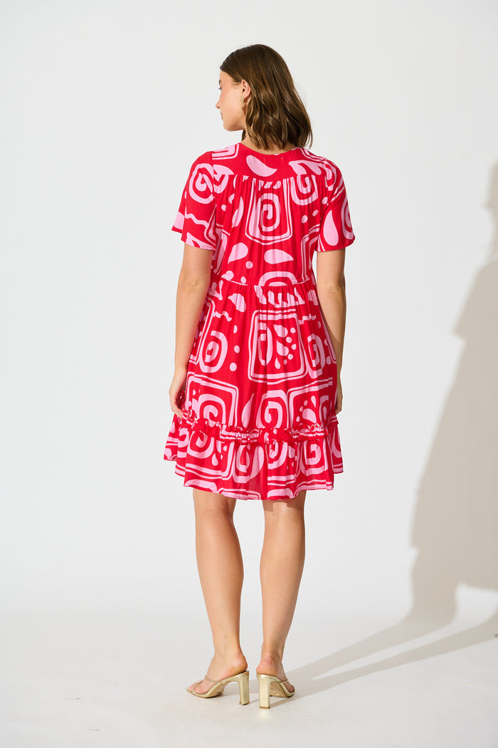 Tiley Dress in Red Geometric Print back