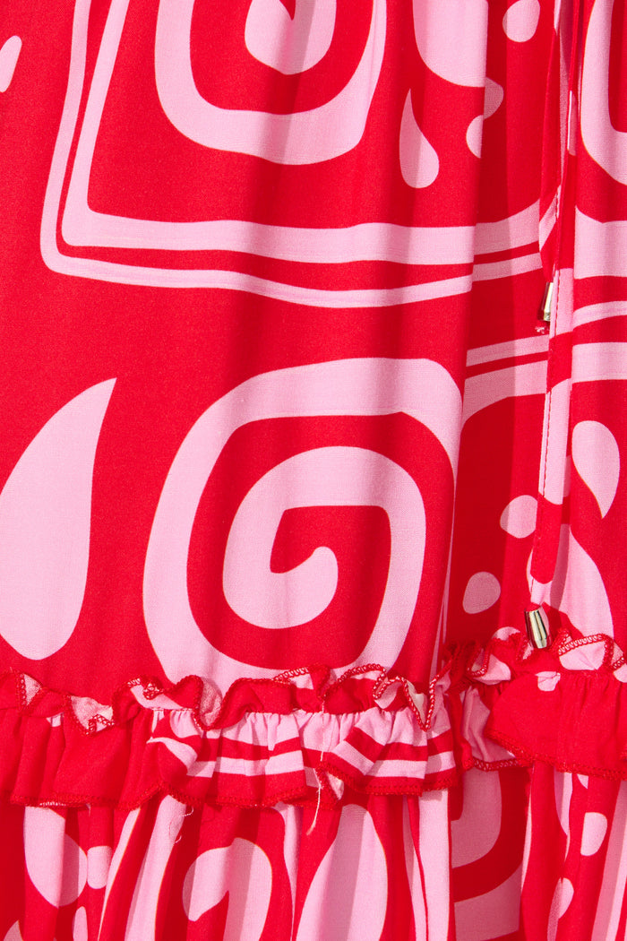 Tiley Dress in Red Geometric Print fabric