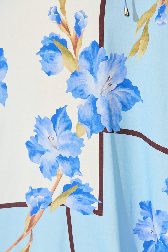 Atana Midi Dress in Blue Floral Print fabric