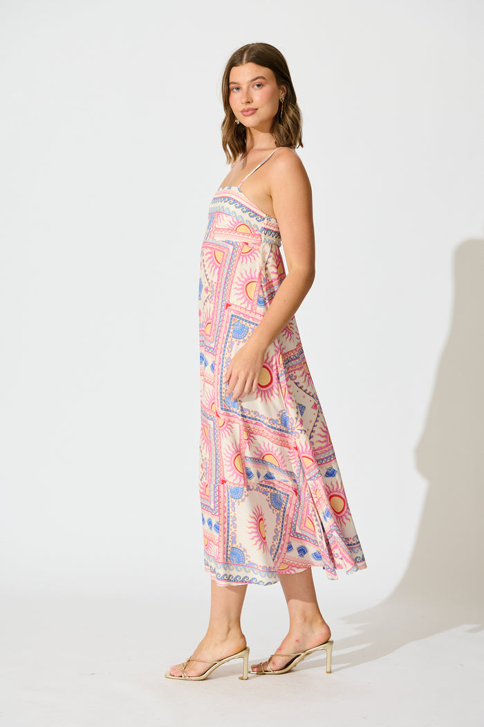 Leya Midi Sundress in Pink Tile Print side