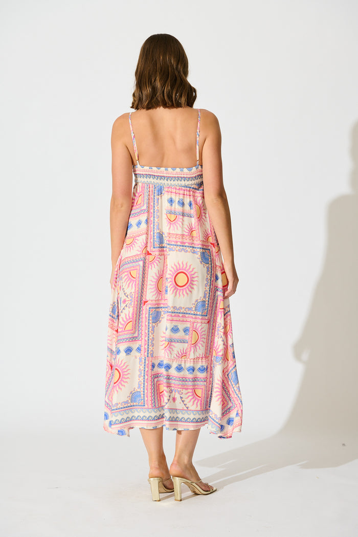 Leya Midi Sundress in Pink Tile Print back
