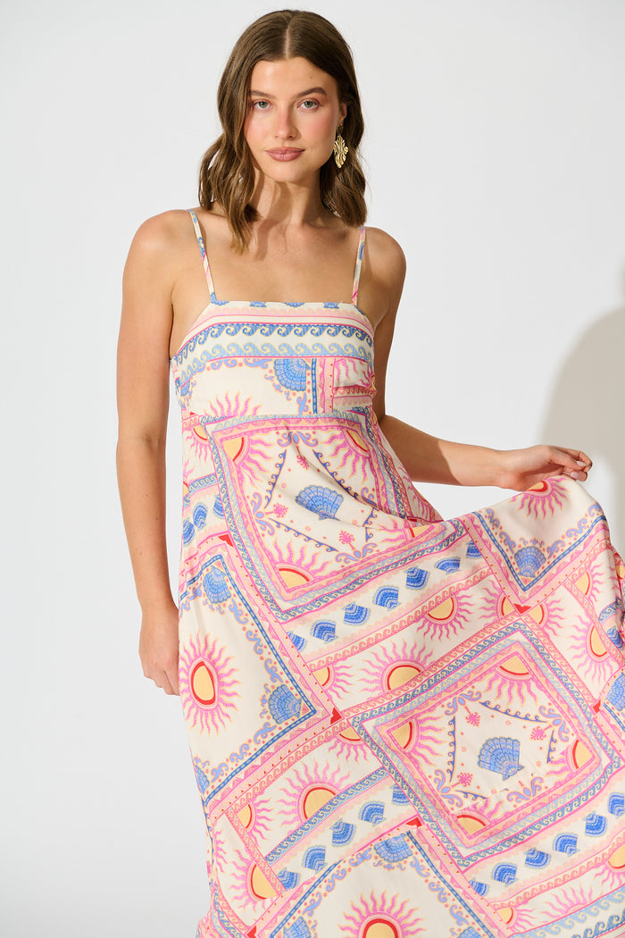 Leya Midi Sundress in Pink Tile Print front