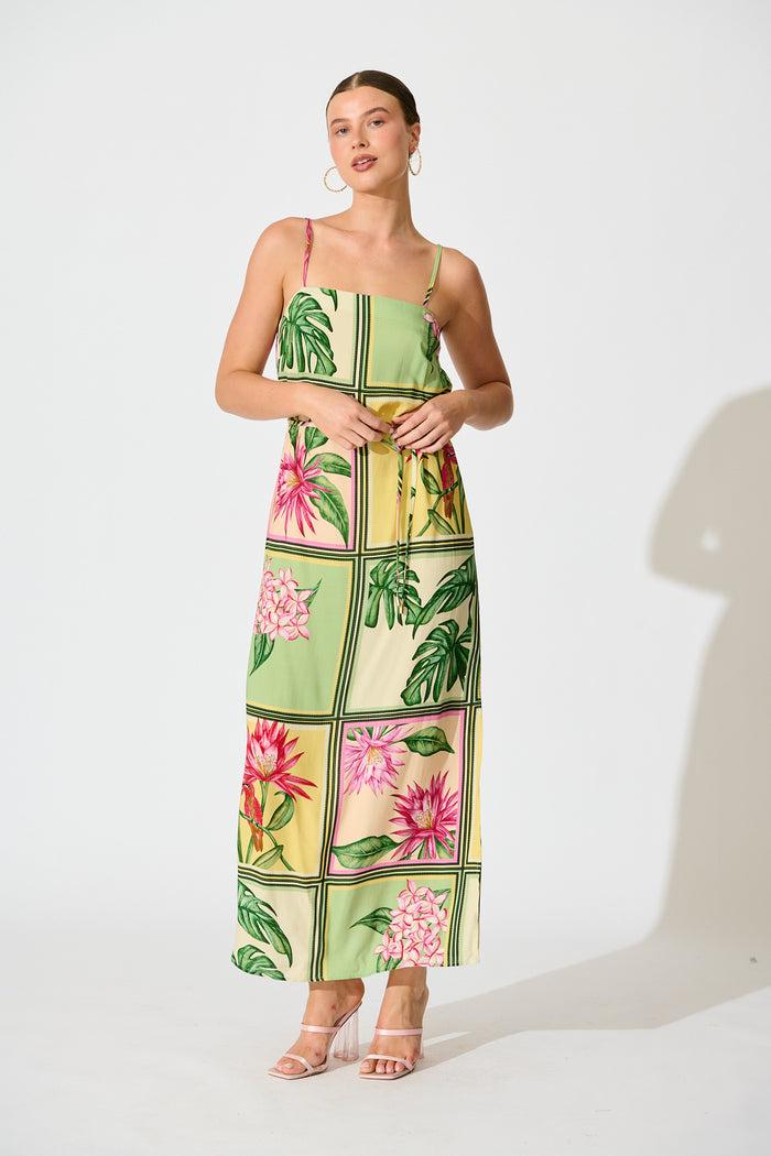 Paradise Found Sundress in Yellow Multi Tile Print full length