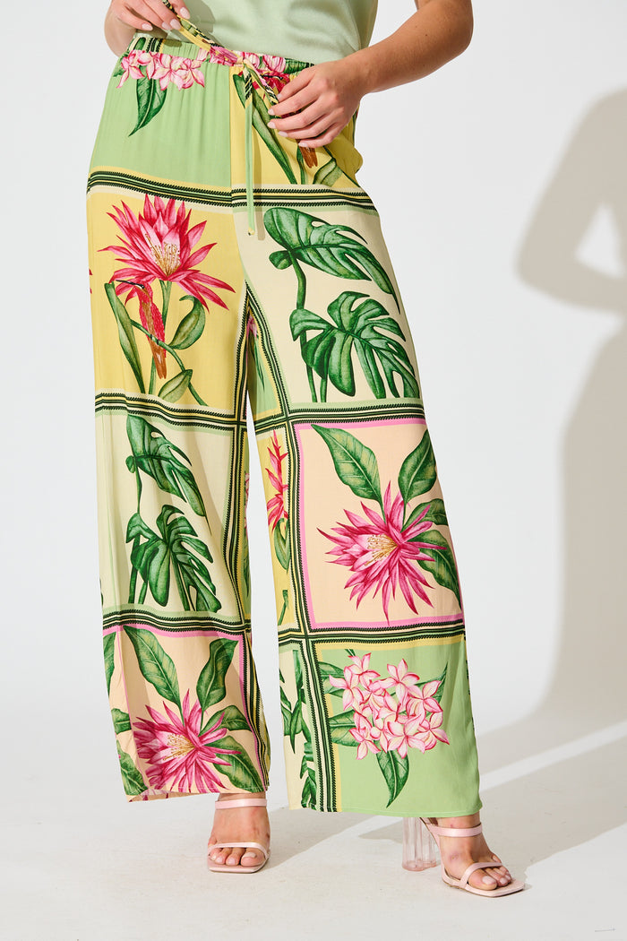 Floral Haze Pant in Yellow Multi Tile Print front