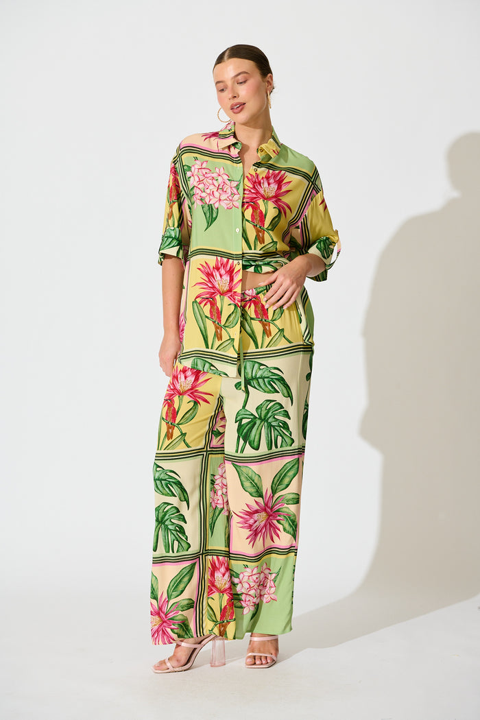 Floral Haze Pant in Yellow Multi Tile Print full length set
