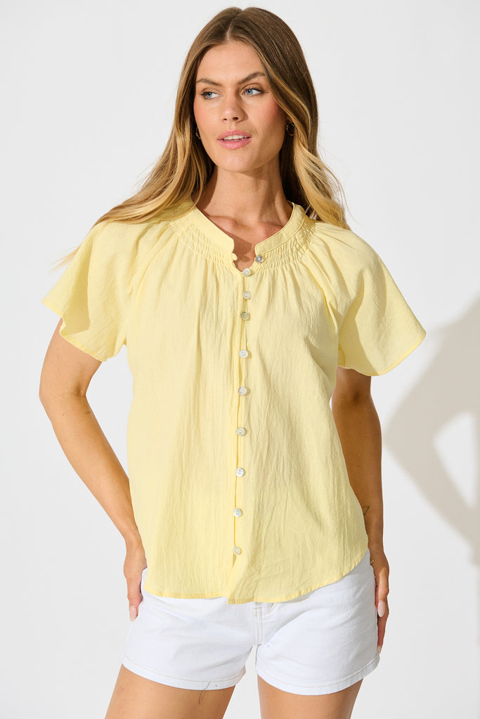 Lombard Top in Butter Yellow Cotton Linen front