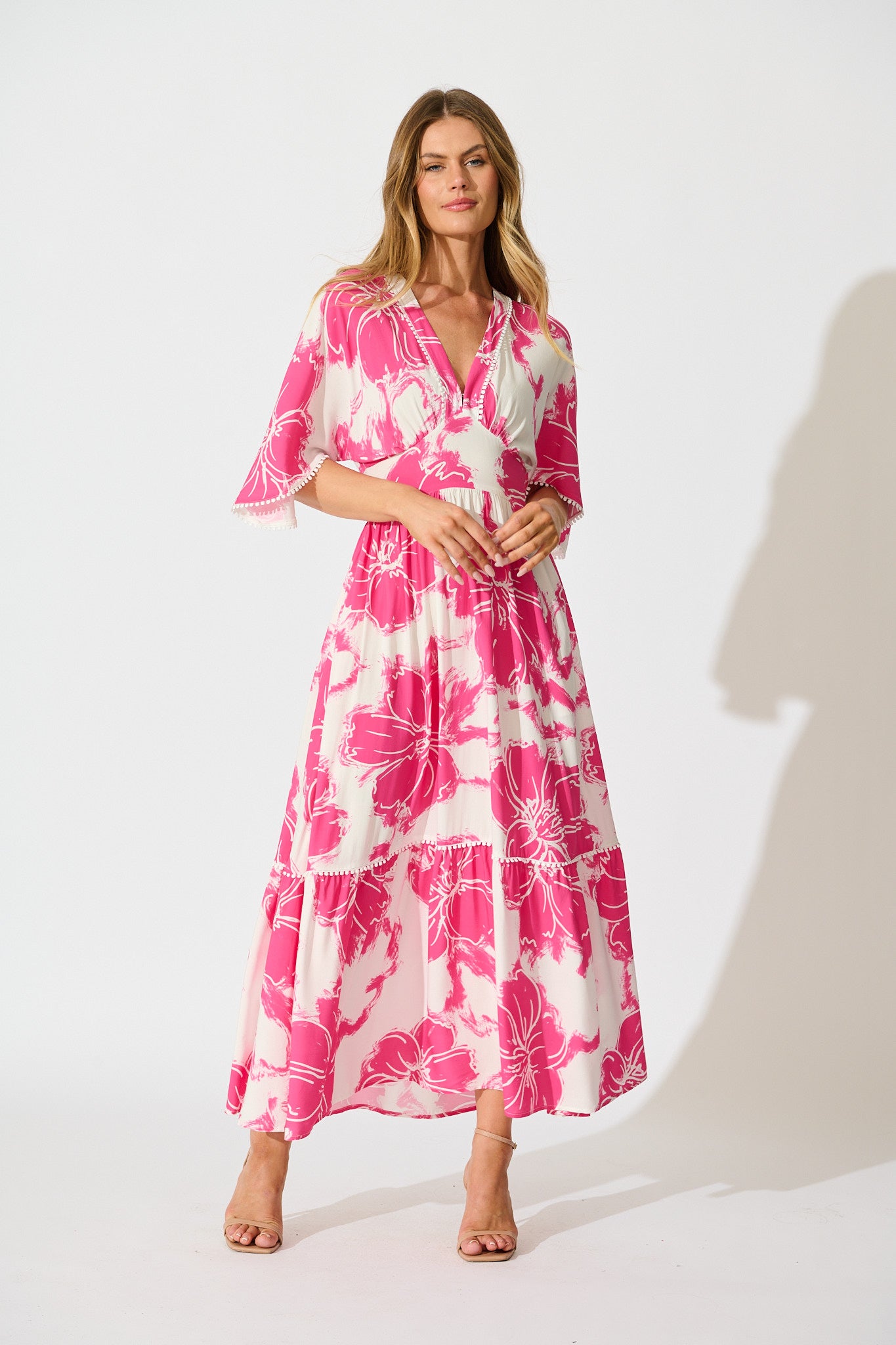 Raelle Maxi Dress in Pink and White Floral full length