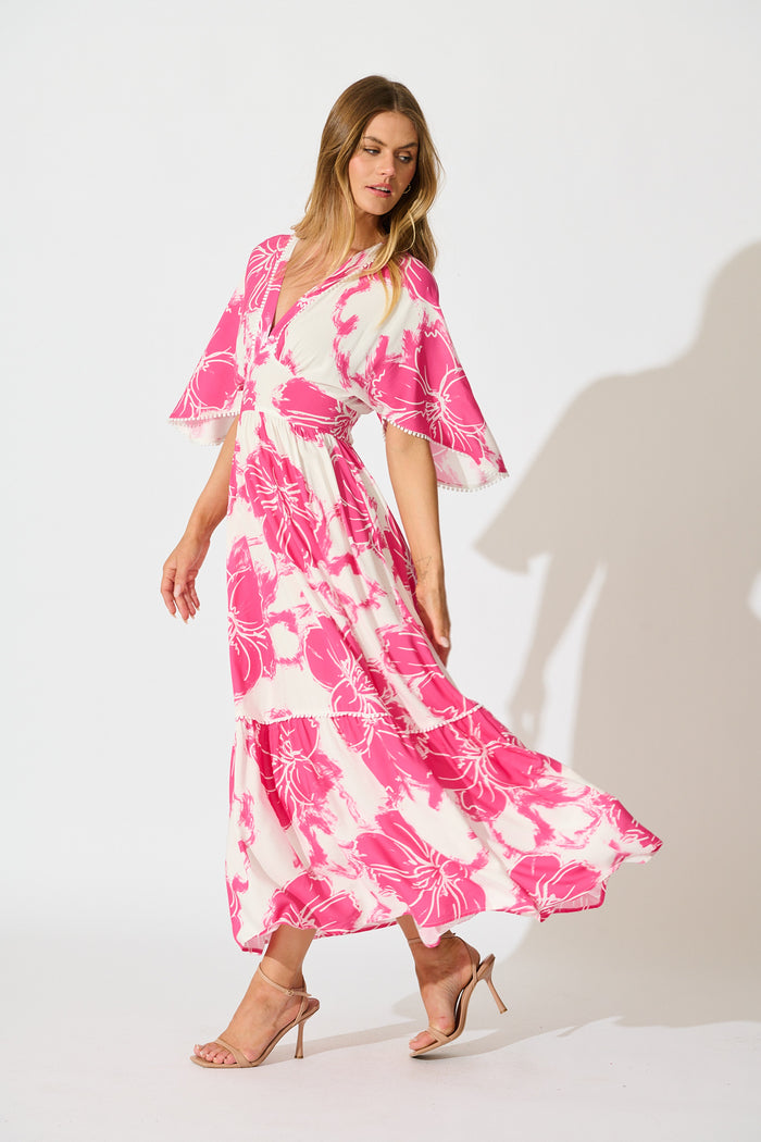 Raelle Maxi Dress in Pink and White Floral side