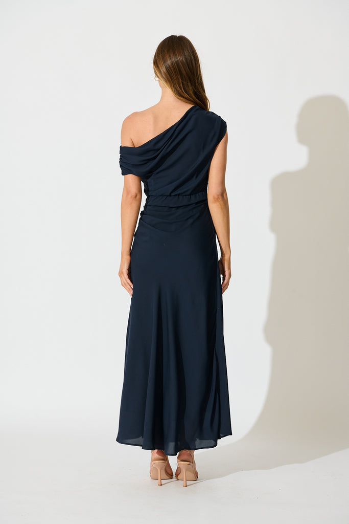 Marielle Off Shoulder Maxi Dress in Navy Chiffon back