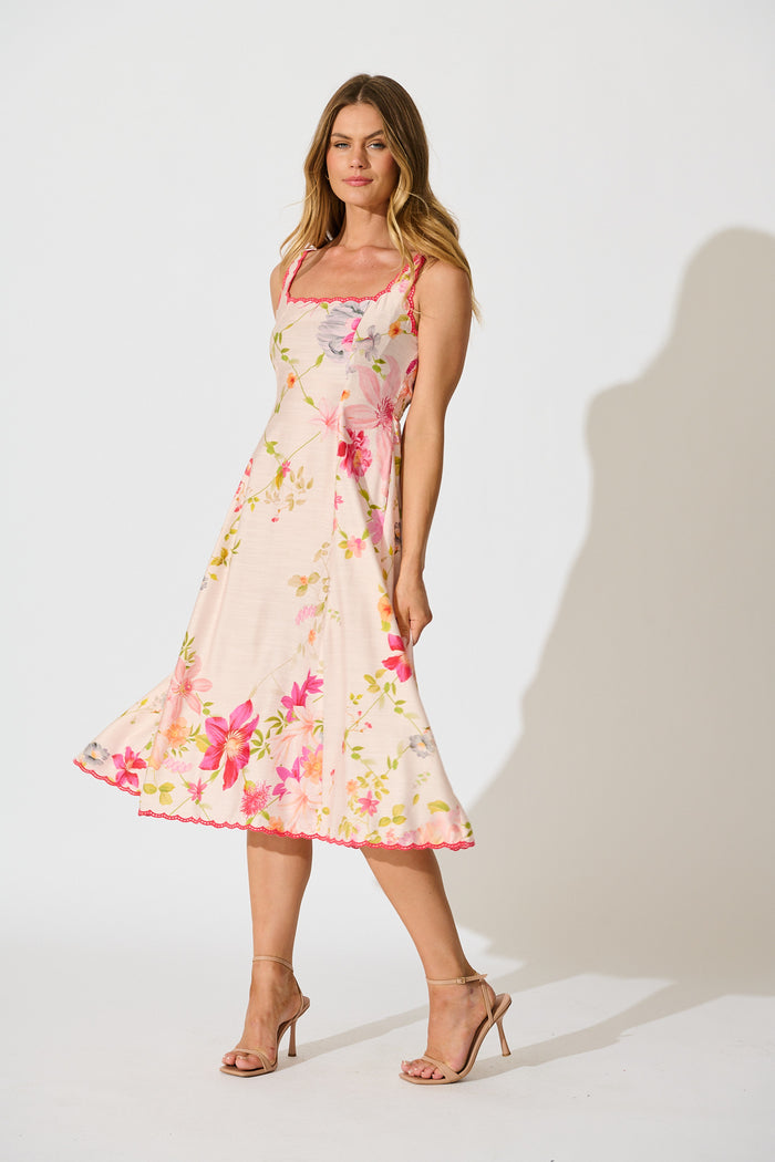 Tuscan Muse Midi Sundress in Light Blush Floral full length