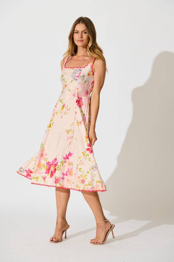 Tuscan Muse Midi Sundress in Light Blush Floral full length