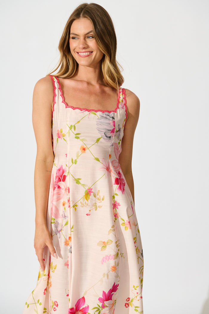 Tuscan Muse Midi Sundress in Light Blush Floral front