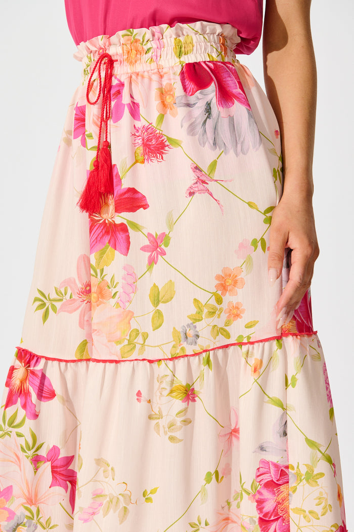 Aino Maxi Skirt in Light Blush Floral detail