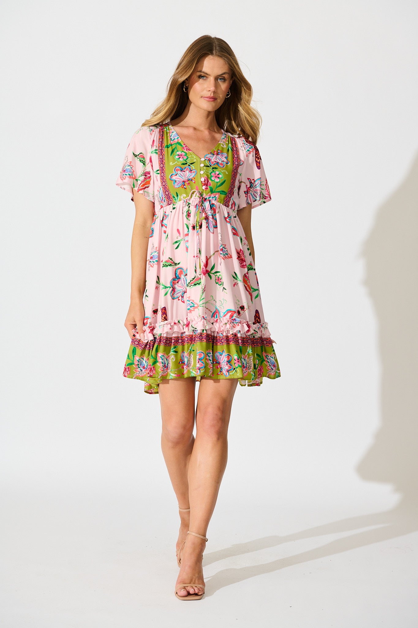 Tiley Dress in Pink Multi Boho Print full length