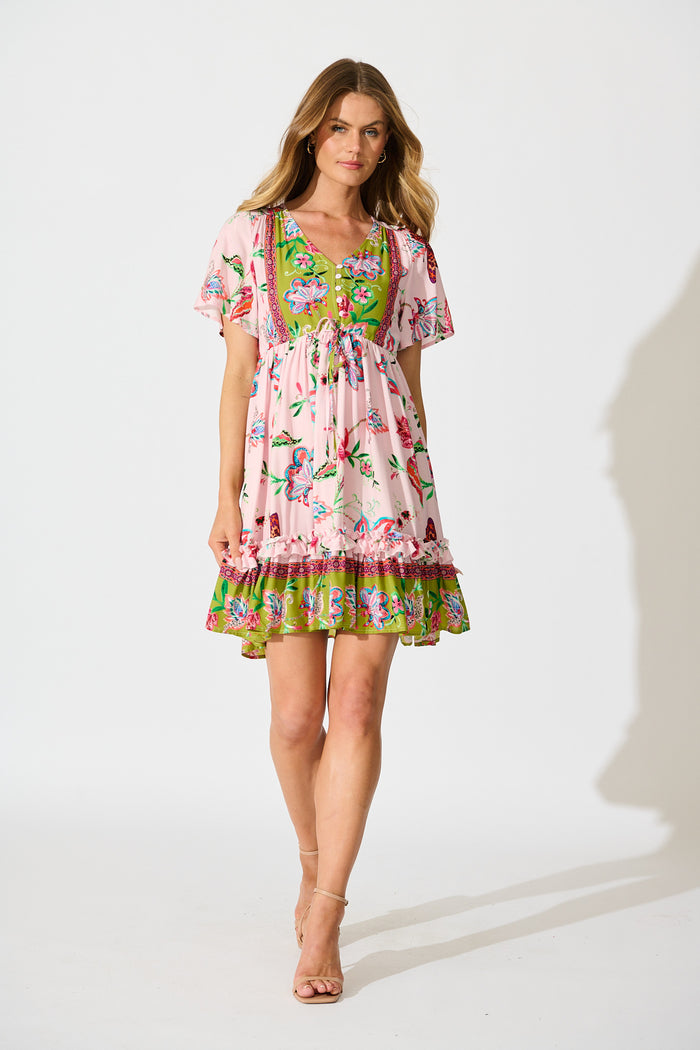 Tiley Dress in Pink Multi Boho Print full length