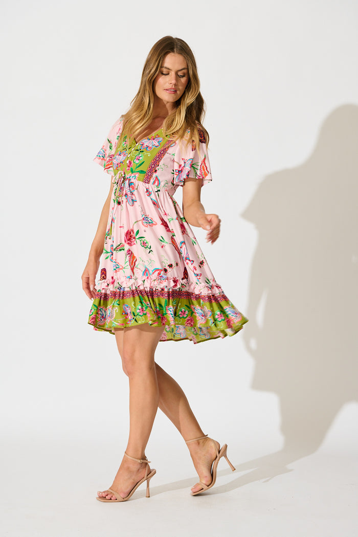 Tiley Dress in Pink Multi Boho Print side