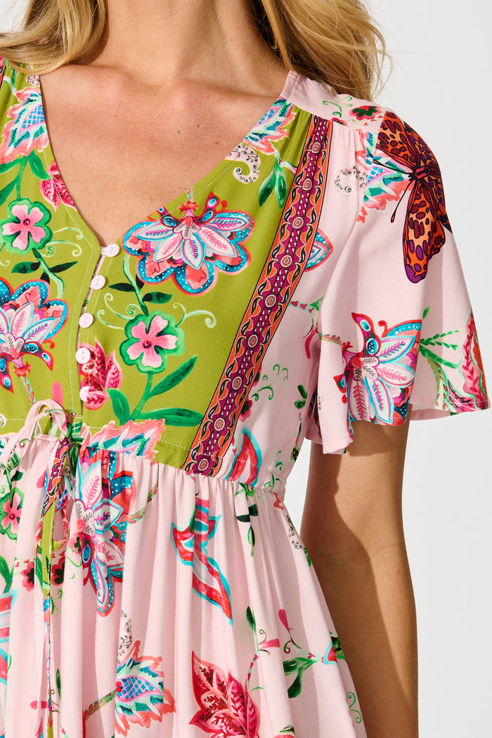 Tiley Dress in Pink Multi Boho Print detail
