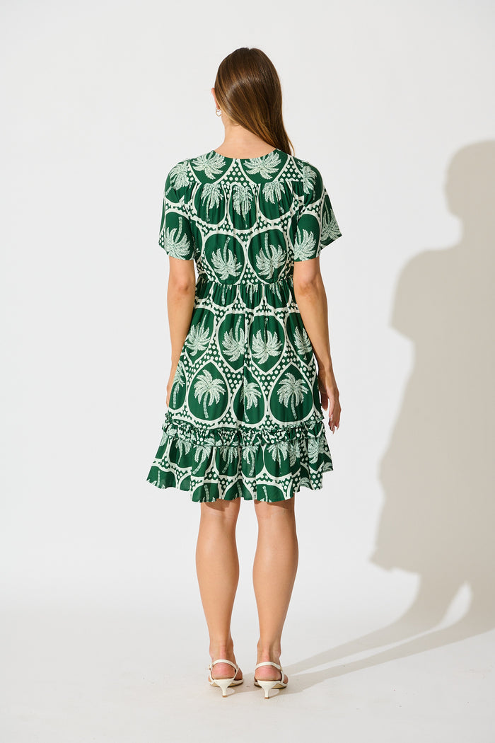 Tiley Dress in Green Palm Tree Tiles Print back