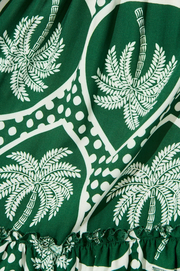 Tiley Dress in Green Palm Tree Tiles Print fabric