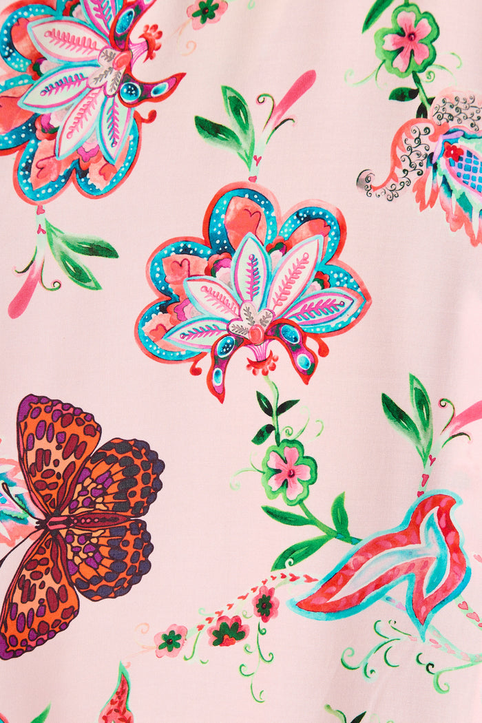 Lyanna Midi Dress in Pink Multi Boho Print fabric