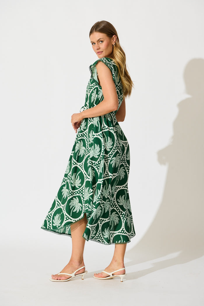 Atana Midi Dress in Green Palm Tree Tiles Print side