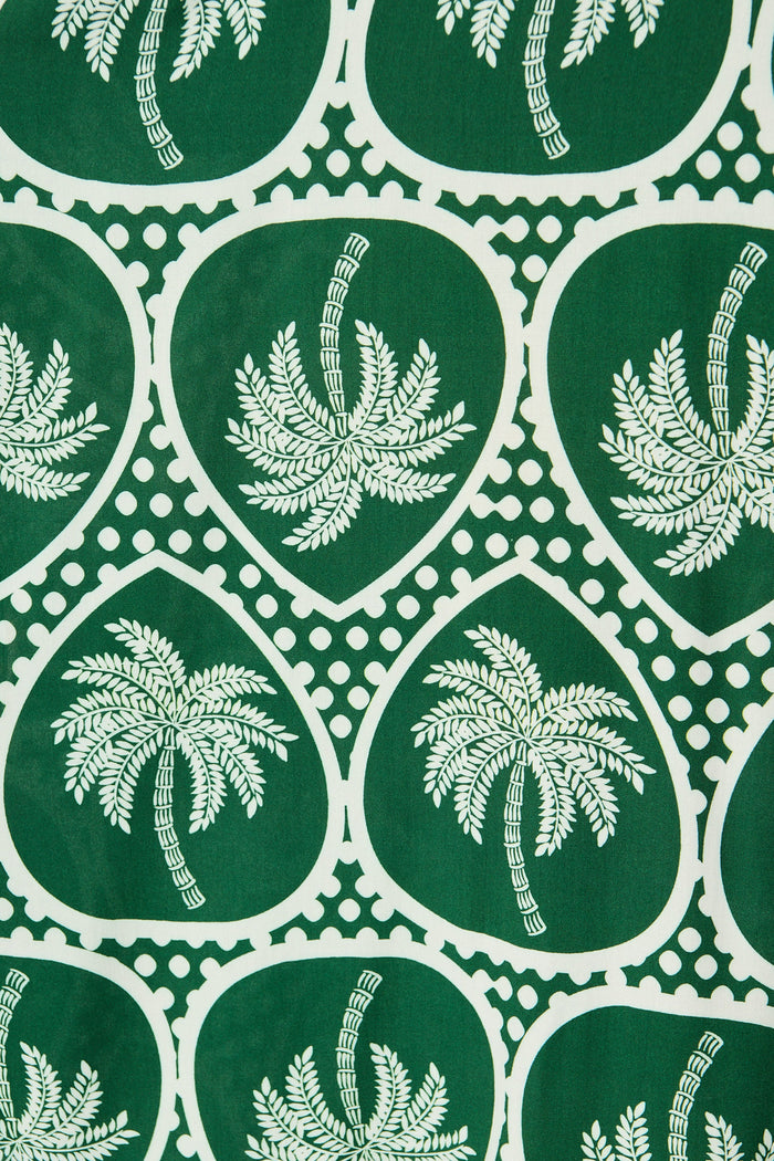 Atana Midi Dress in Green Palm Tree Tiles Print fabric