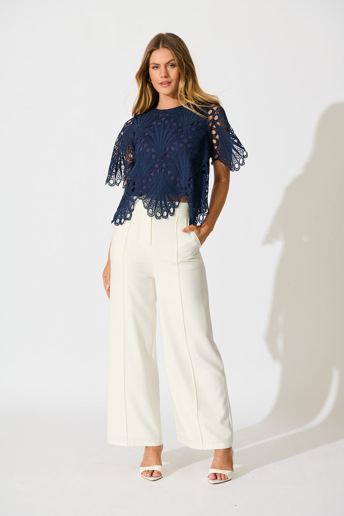 Bel Air Top in Navy Lace full length