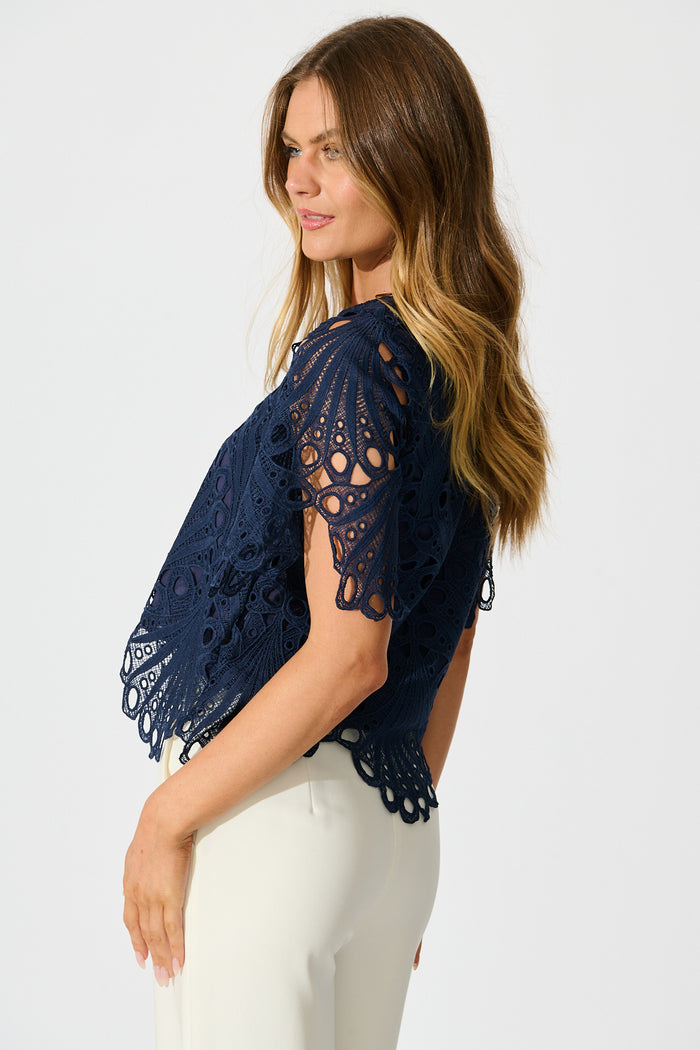 Bel Air Top in Navy Lace side