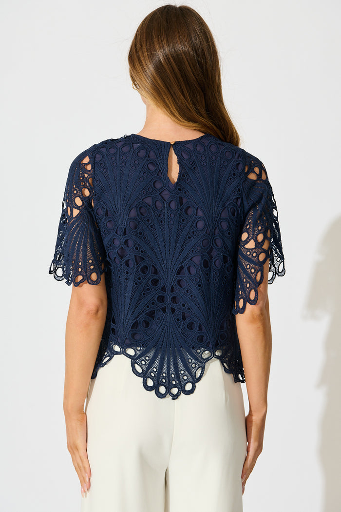 Bel Air Top in Navy Lace back