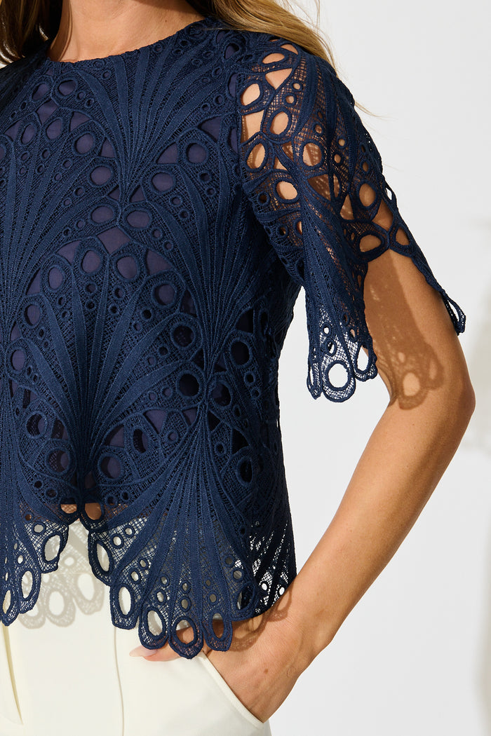 Bel Air Top in Navy Lace detail