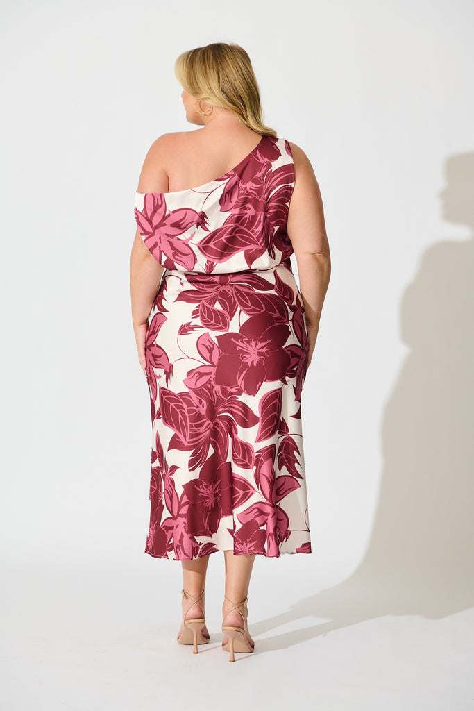 Bloom Aura Off Shoulder Maxi Dress in Red Floral back